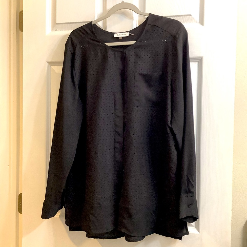 Black sheer dotted long sleeve blouse